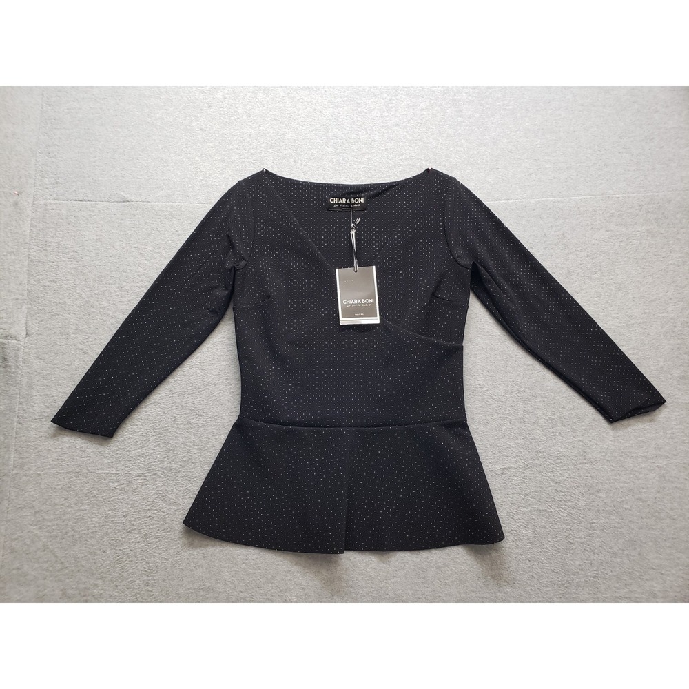 Chiara‎ Boni La Petite Robe Women Peplum Top 4 Black Golden Polka V Neck Shirt